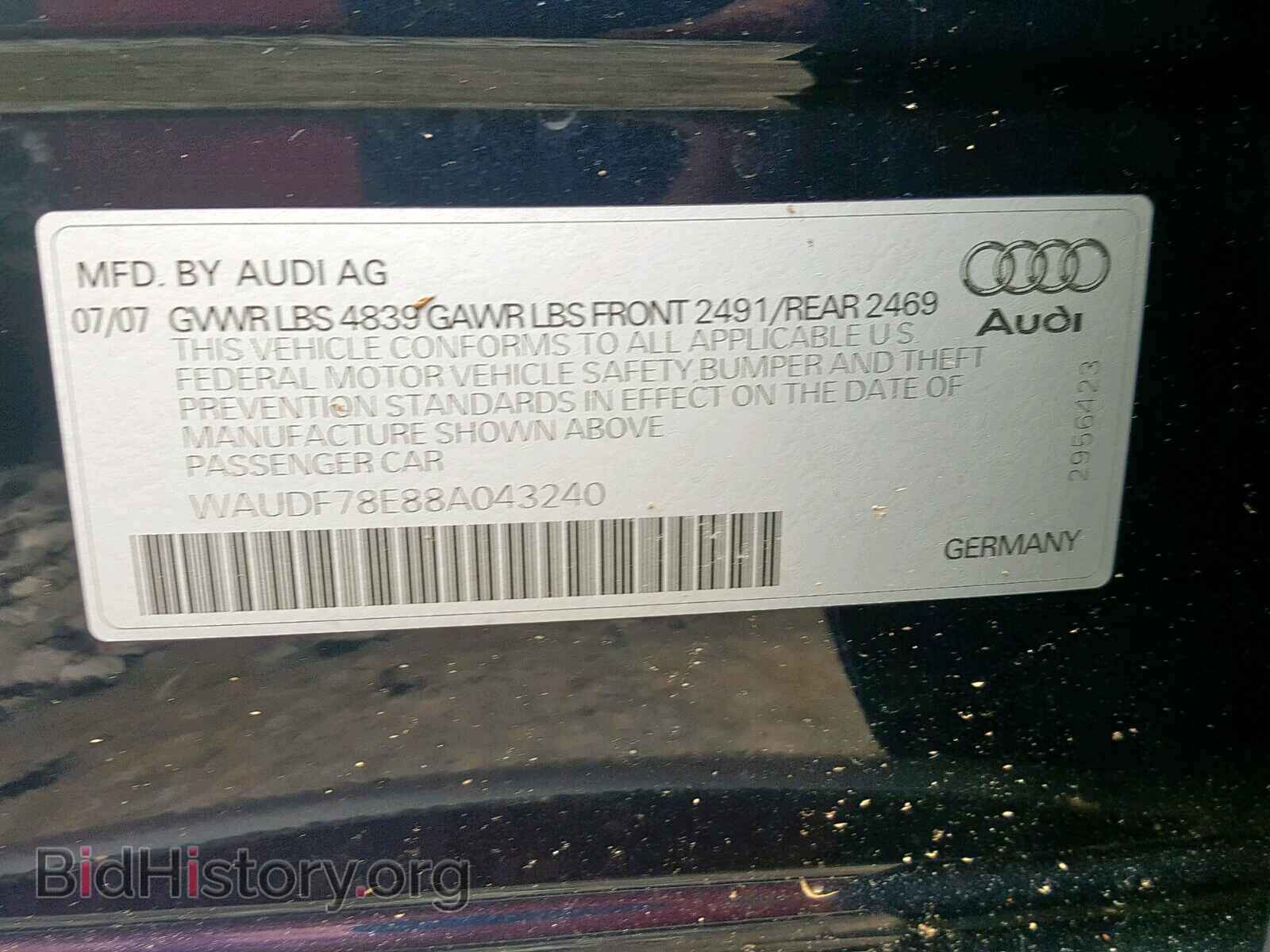 2008 AUDI A4 - VIN: WAUDF78E88A043240 - Фото 10