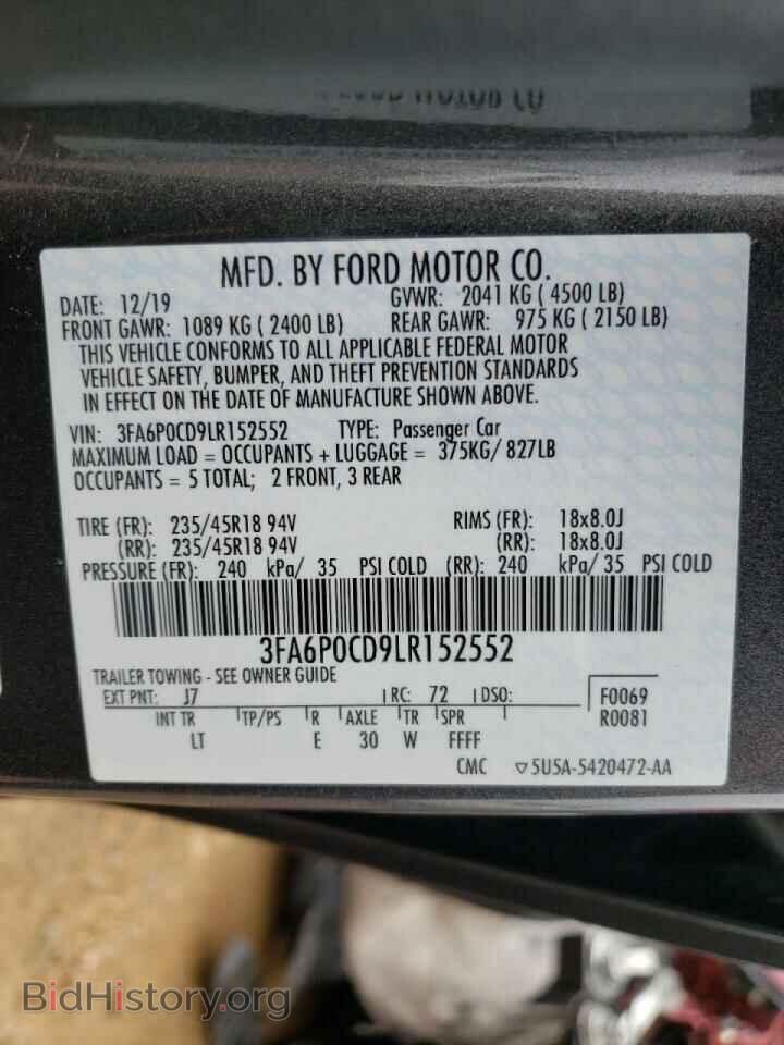 2020 FORD FUSION - VIN: 3FA6P0CD9LR152552 - Фото 10