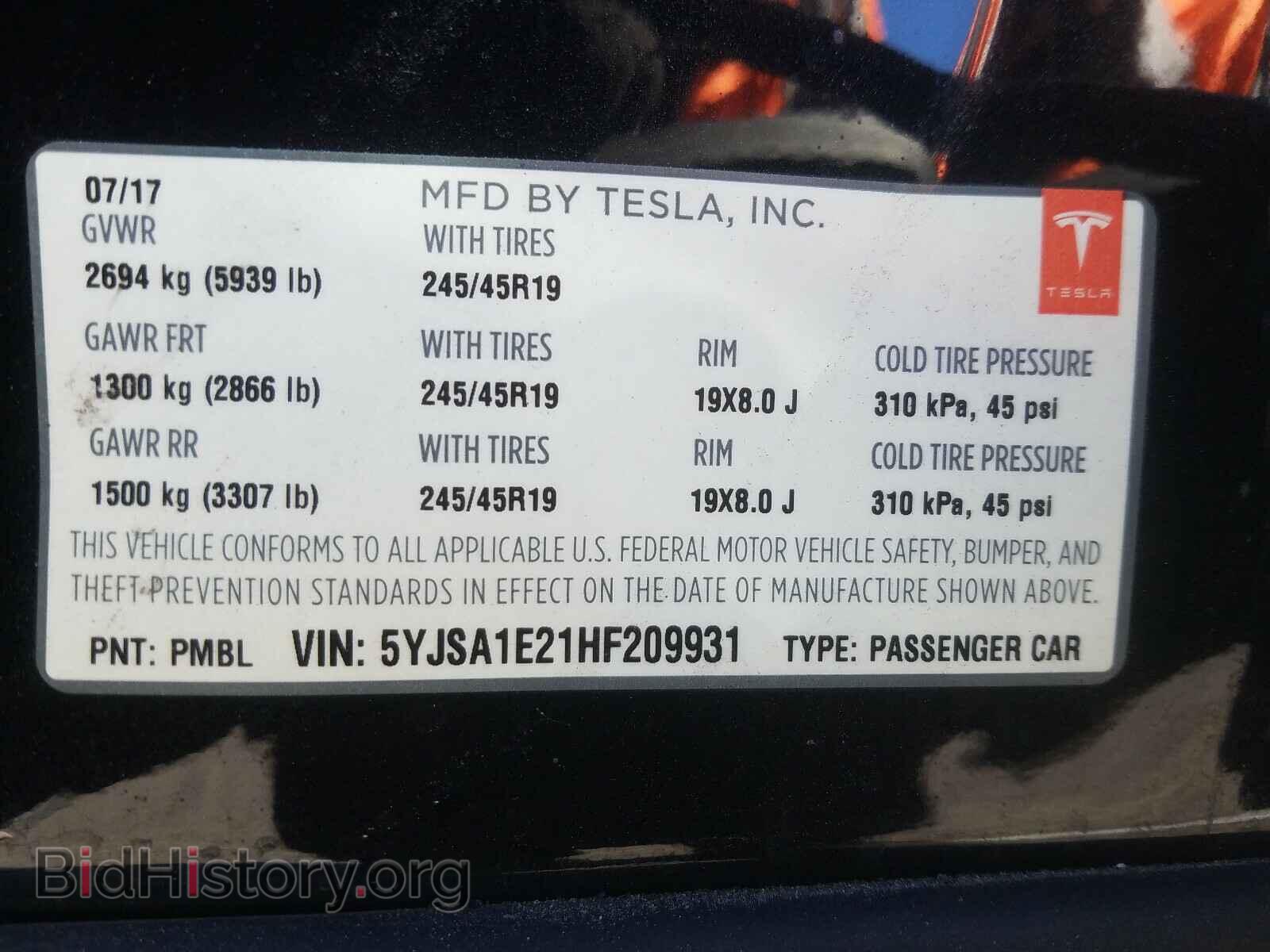 2017 TESLA MODEL S - VIN: 5YJSA1E21HF209931 - Photo 10