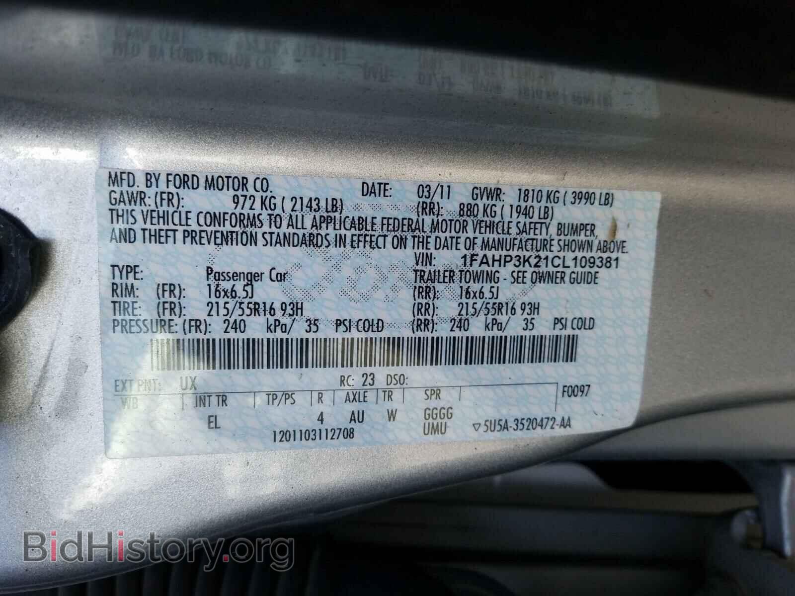 2012 FORD FOCUS - VIN: 1FAHP3K21CL109381 - Фото 10