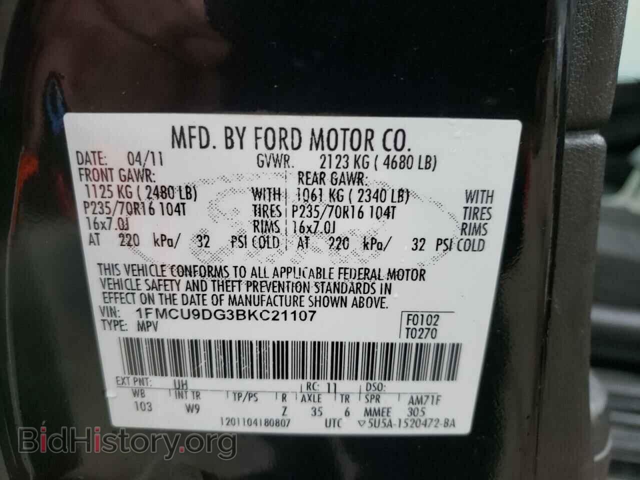 2011 FORD ESCAPE - VIN: 1FMCU9DG3BKC21107 - Фото 10