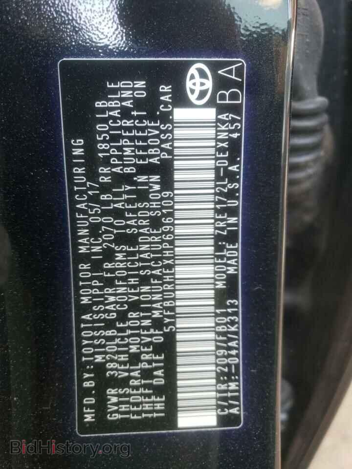 2017 TOYOTA COROLLA - VIN: 5YFBURHEXHP696109 - Фото 10