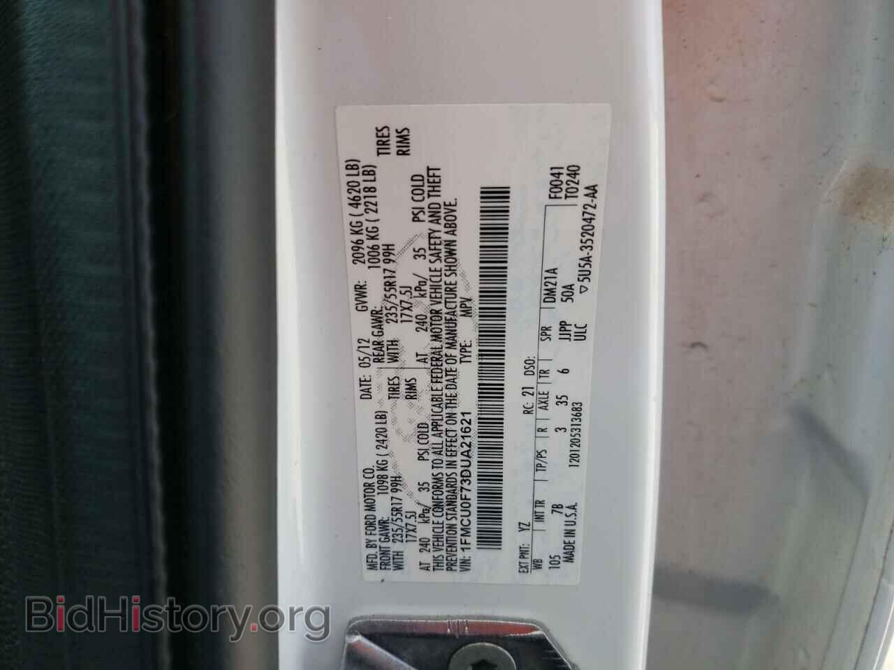 2013 FORD ESCAPE - VIN: 1FMCU0F73DUA21621 - Фото 10