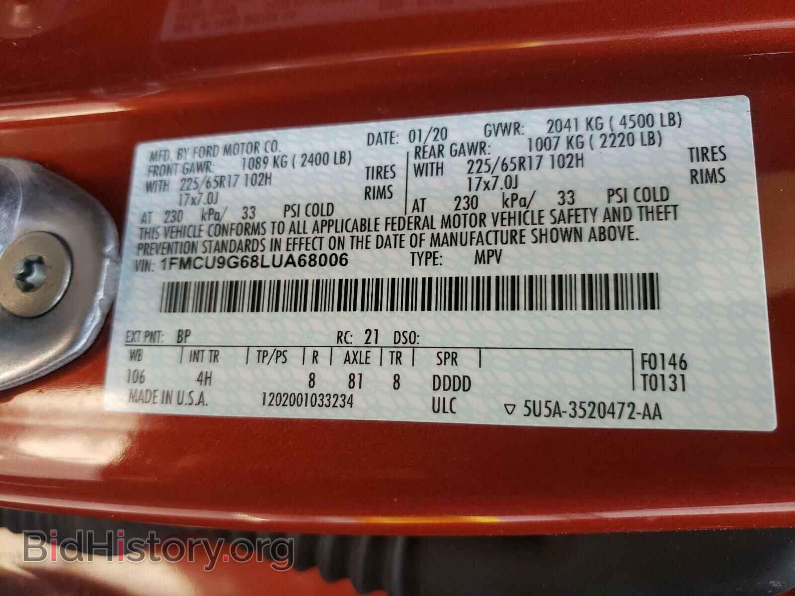 2020 FORD ESCAPE - VIN: 1FMCU9G68LUA68006 - Photo 10
