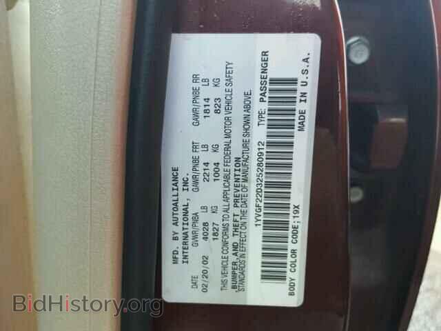 2002 MAZDA 626 - VIN: 1YVGF22D325280912 - Фото 10