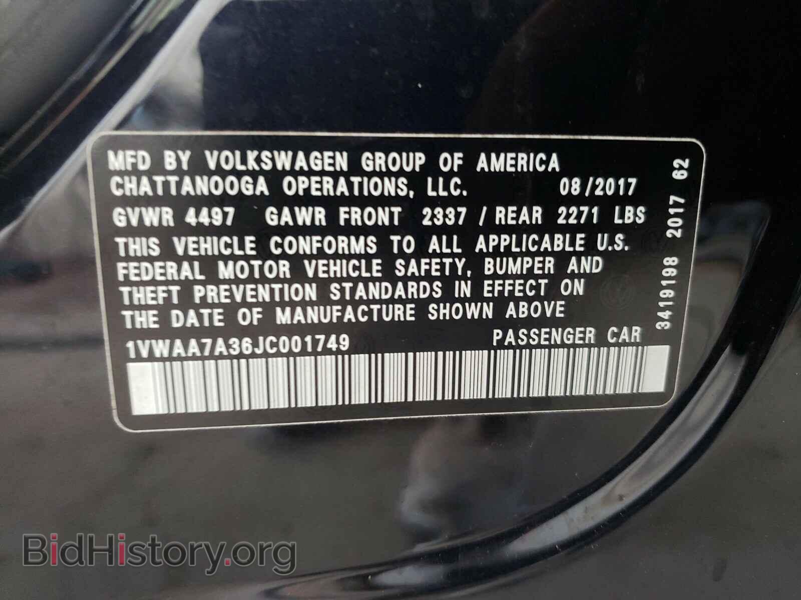 2018 VOLKSWAGEN PASSAT - VIN: 1VWAA7A36JC001749 - Фото 10