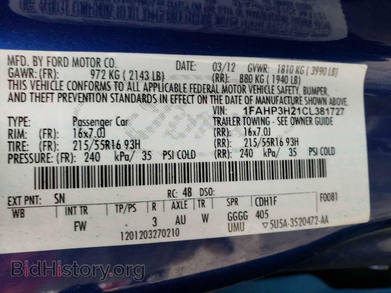 2012 FORD FOCUS - VIN: 1FAHP3H21CL381727 - Фото 10