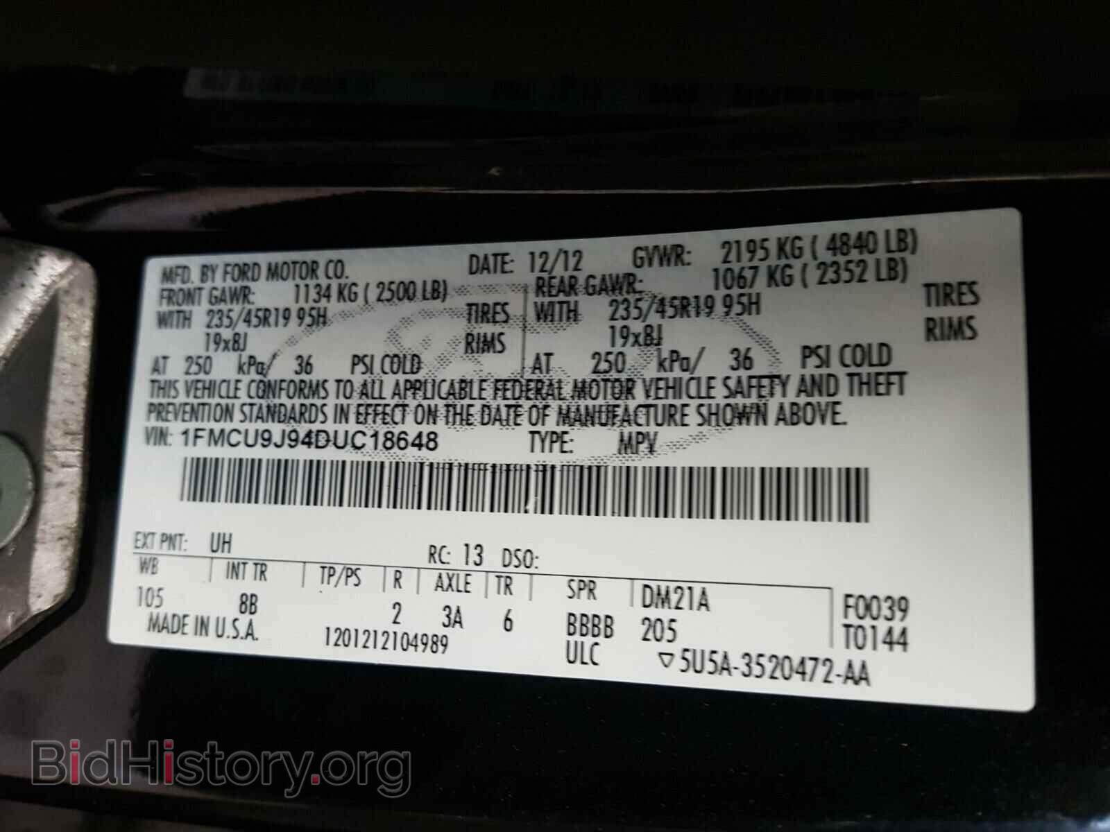 2013 FORD ESCAPE - VIN: 1FMCU9J94DUC18648 - Фото 10