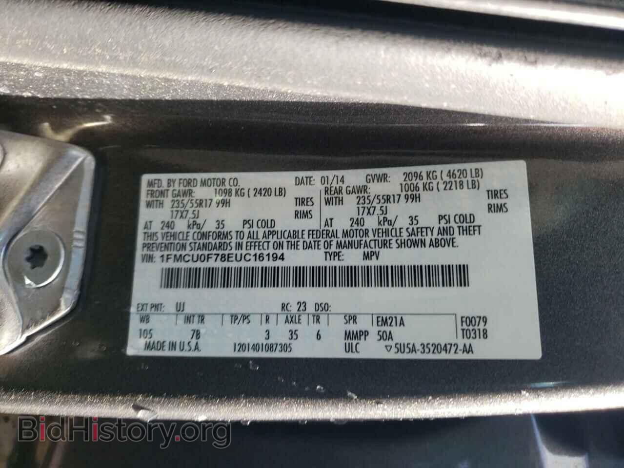 2014 FORD ESCAPE - VIN: 1FMCU0F78EUC16194 - Фото 10