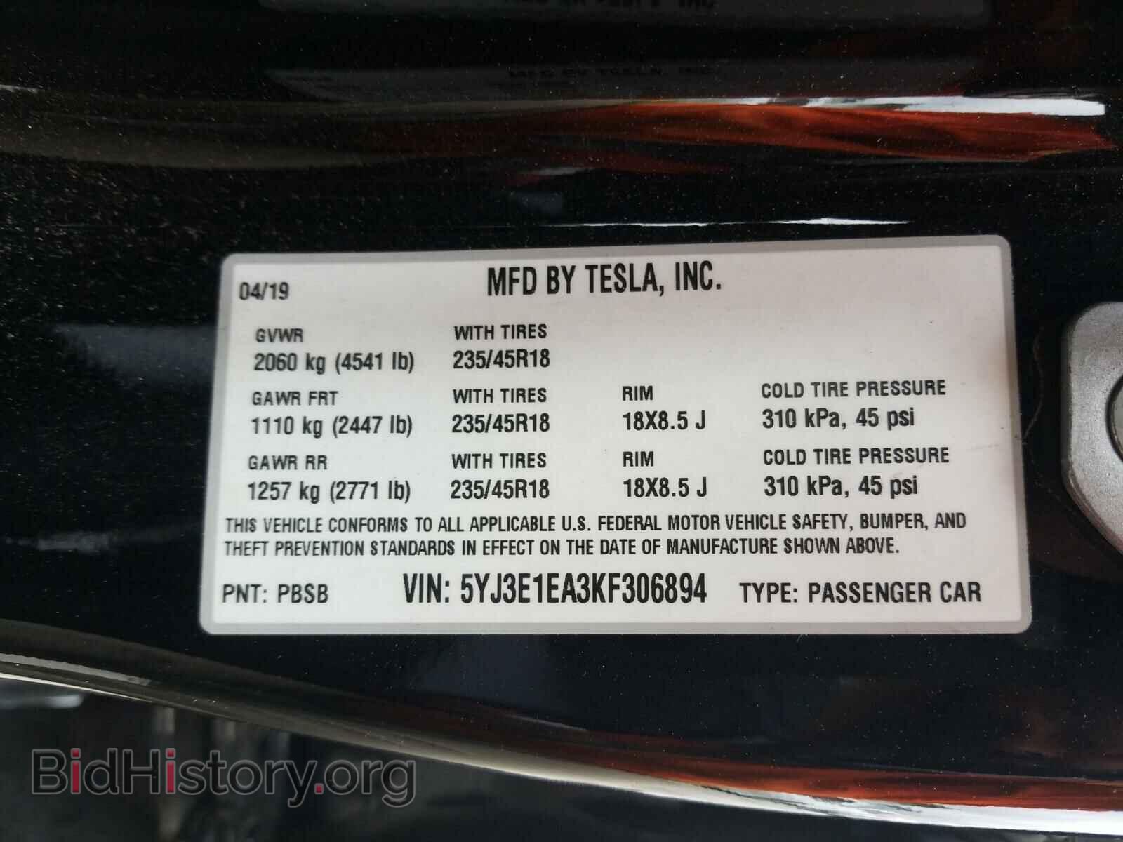 2019 TESLA MODEL 3 - VIN: 5YJ3E1EA3KF306894 - Фото 10