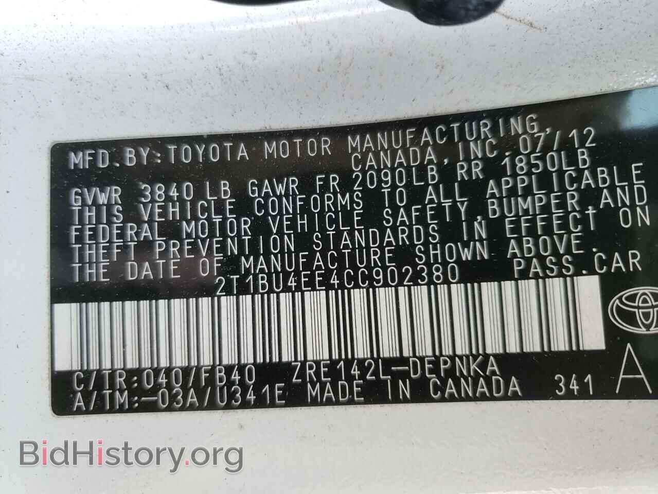 2012 TOYOTA COROLLA - VIN: 2T1BU4EE4CC902380 - Фото 10
