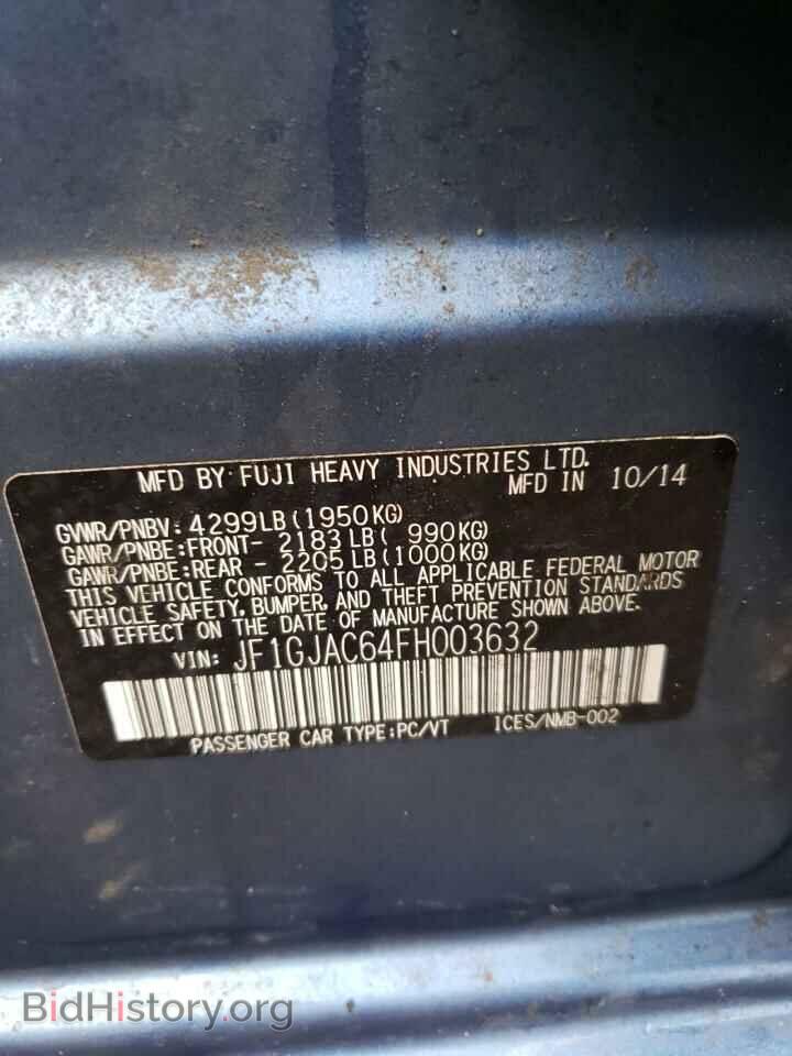 2015 SUBARU IMPREZA - VIN: JF1GJAC64FH003632 - Фото 10