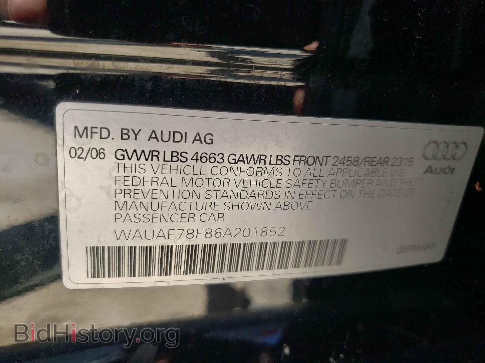 2006 AUDI A4 - VIN: WAUAF78E86A201852 - Фото 10