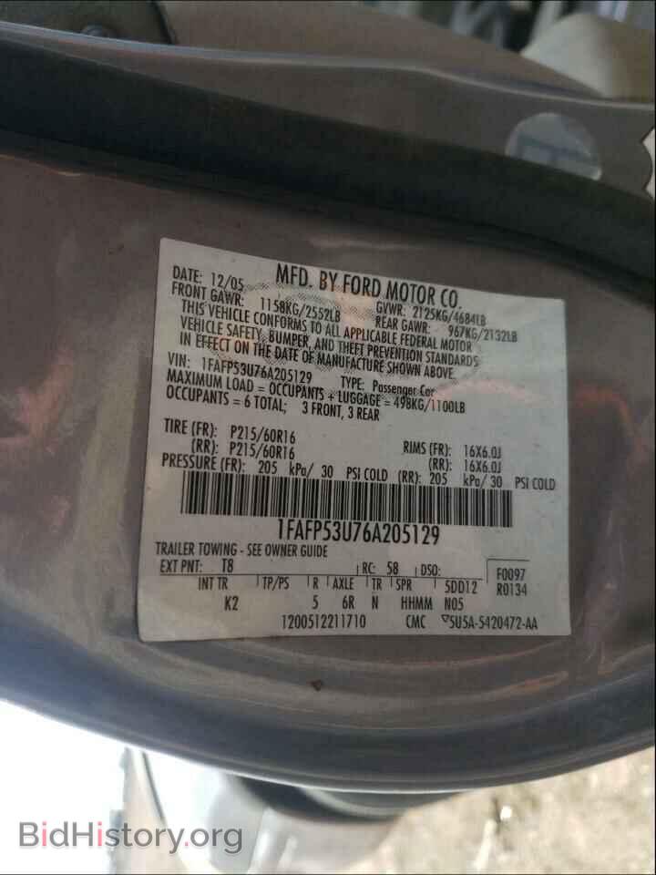 2006 FORD TAURUS - VIN: 1FAFP53U76A205129 - Фото 10