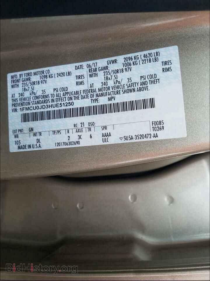 2017 FORD ESCAPE - VIN: 1FMCU0JD3HUE51250 - Фото 10
