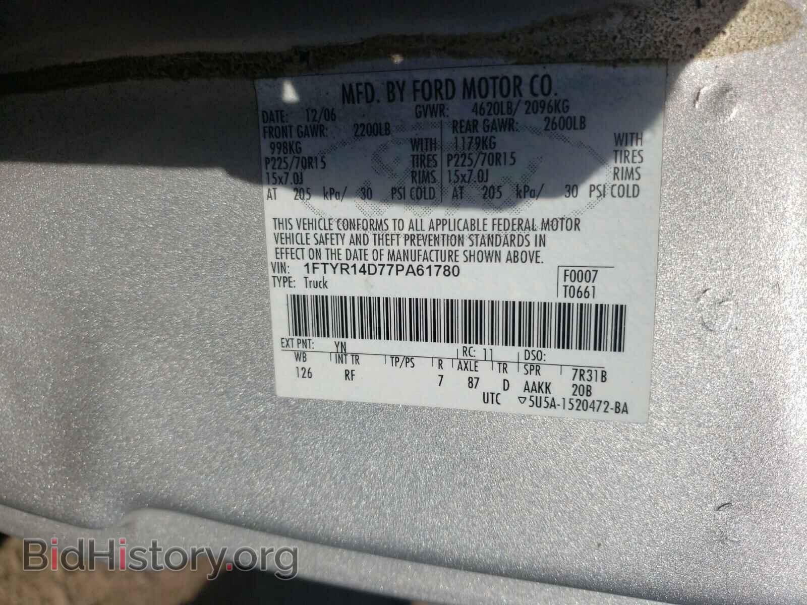 2007 FORD RANGER - VIN: 1FTYR14D77PA61780 - Фото 10