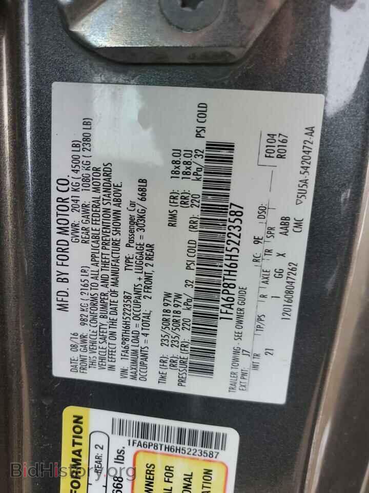 2017 FORD ALL Models - VIN: 1FA6P8TH6H5223587 - Фото 12