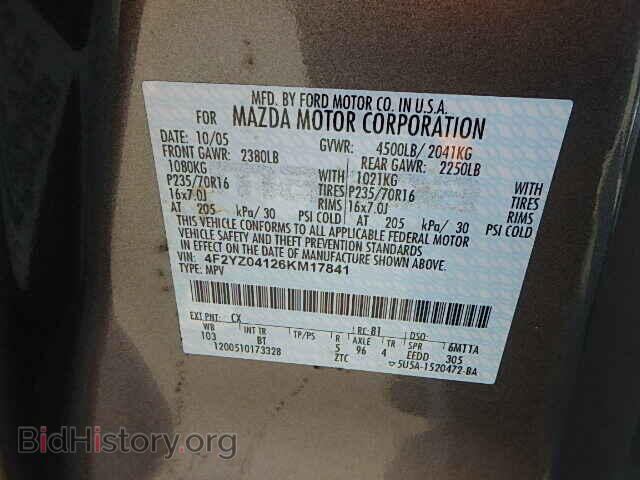 2006 MAZDA TRIBUTE - VIN: 4F2YZ04126KM17841 - Photo 9