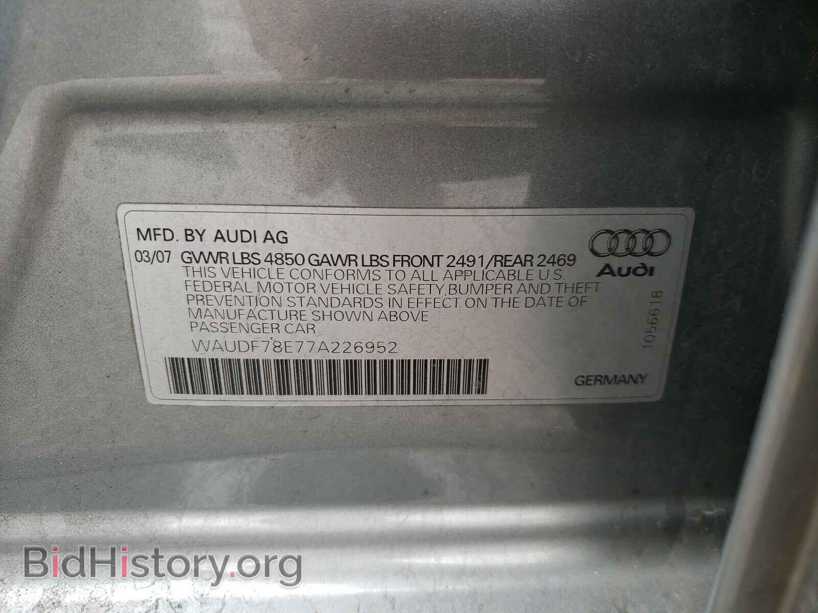 2007 AUDI A4 - VIN: WAUDF78E77A226952 - Фото 10