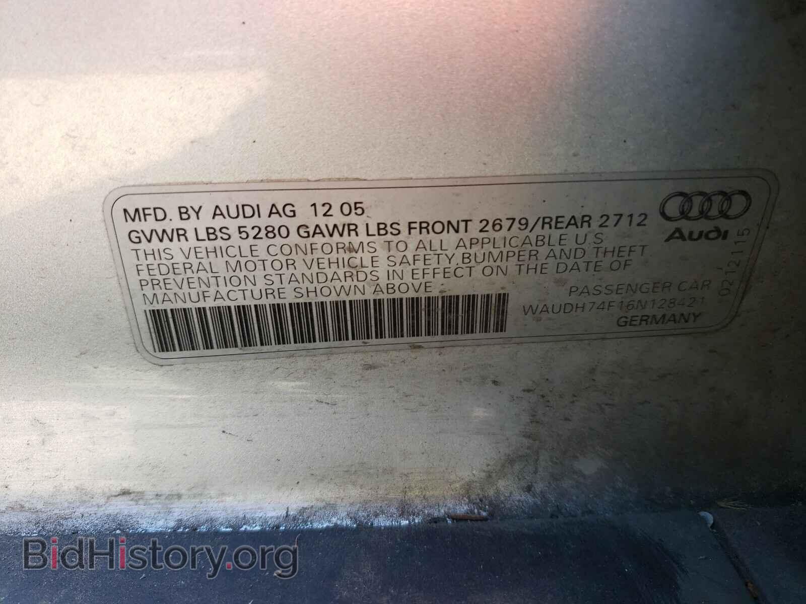 2006 AUDI A6 - VIN: WAUDH74F16N128421 - Фото 10