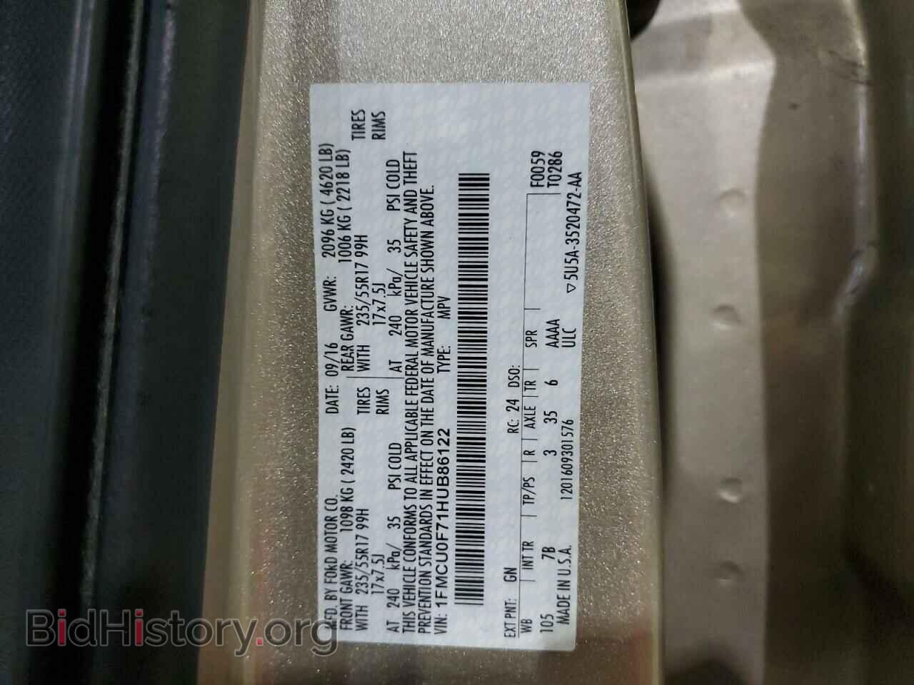 2017 FORD ESCAPE - VIN: 1FMCU0F71HUB86122 - Фото 13