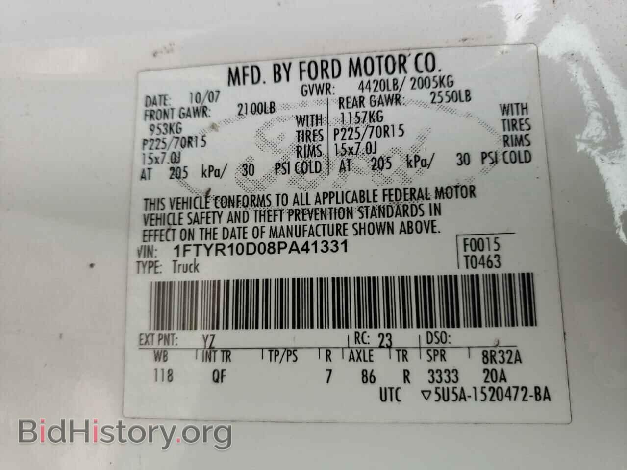 2008 FORD RANGER - VIN: 1FTYR10D08PA41331 - Фото 10