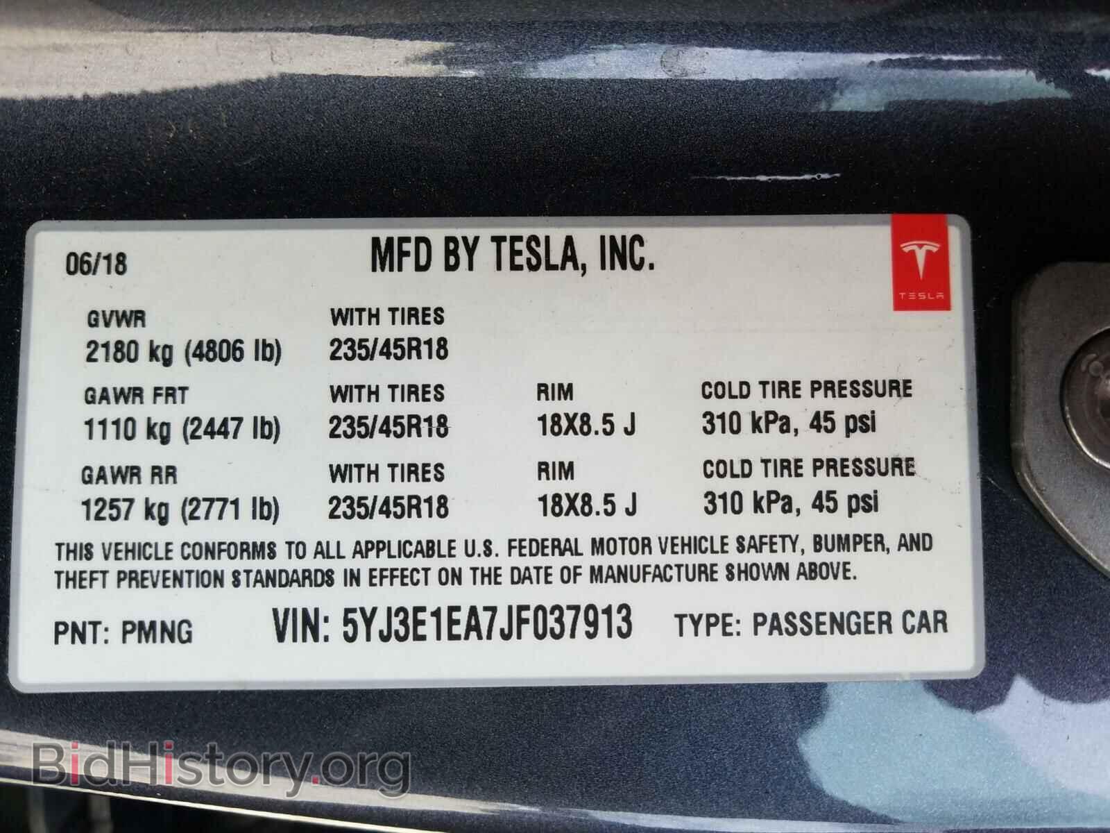 2018 TESLA MODEL 3 - VIN: 5YJ3E1EA7JF037913 - Photo 10