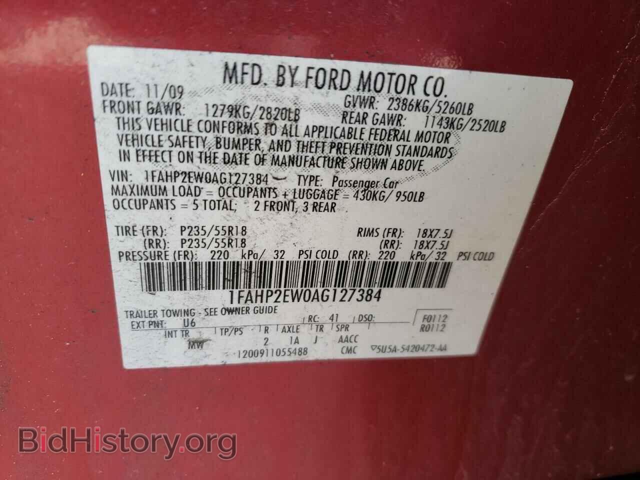 2010 FORD TAURUS - VIN: 1FAHP2EW0AG127384 - Фото 10