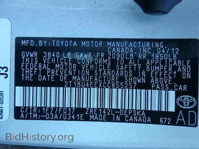 2012 TOYOTA COROLLA - VIN: 2T1BU4EEXCC855257 - Photo 9