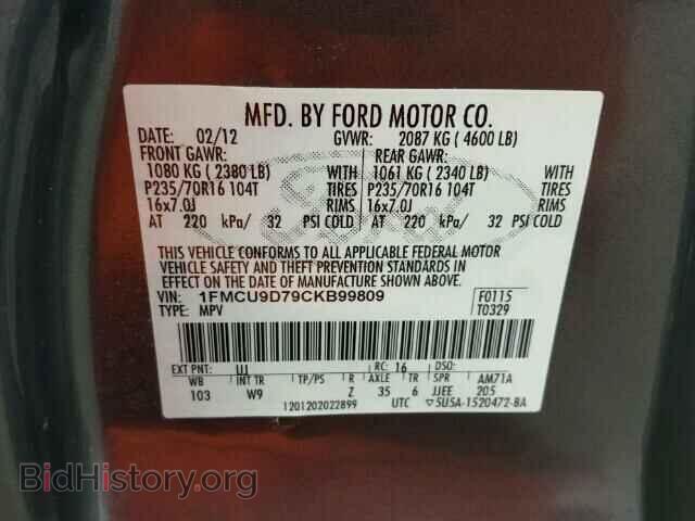 2012 FORD ESCAPE - VIN: 1FMCU9D79CKB99809 - Фото 10