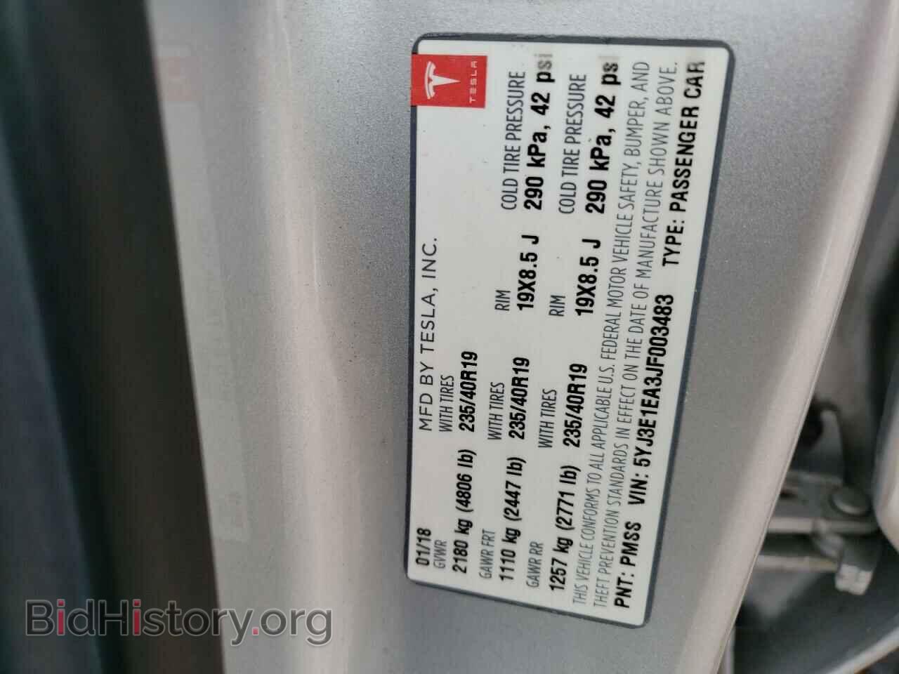 2018 TESLA MODEL 3 - VIN: 5YJ3E1EA3JF003483 - Фото 12