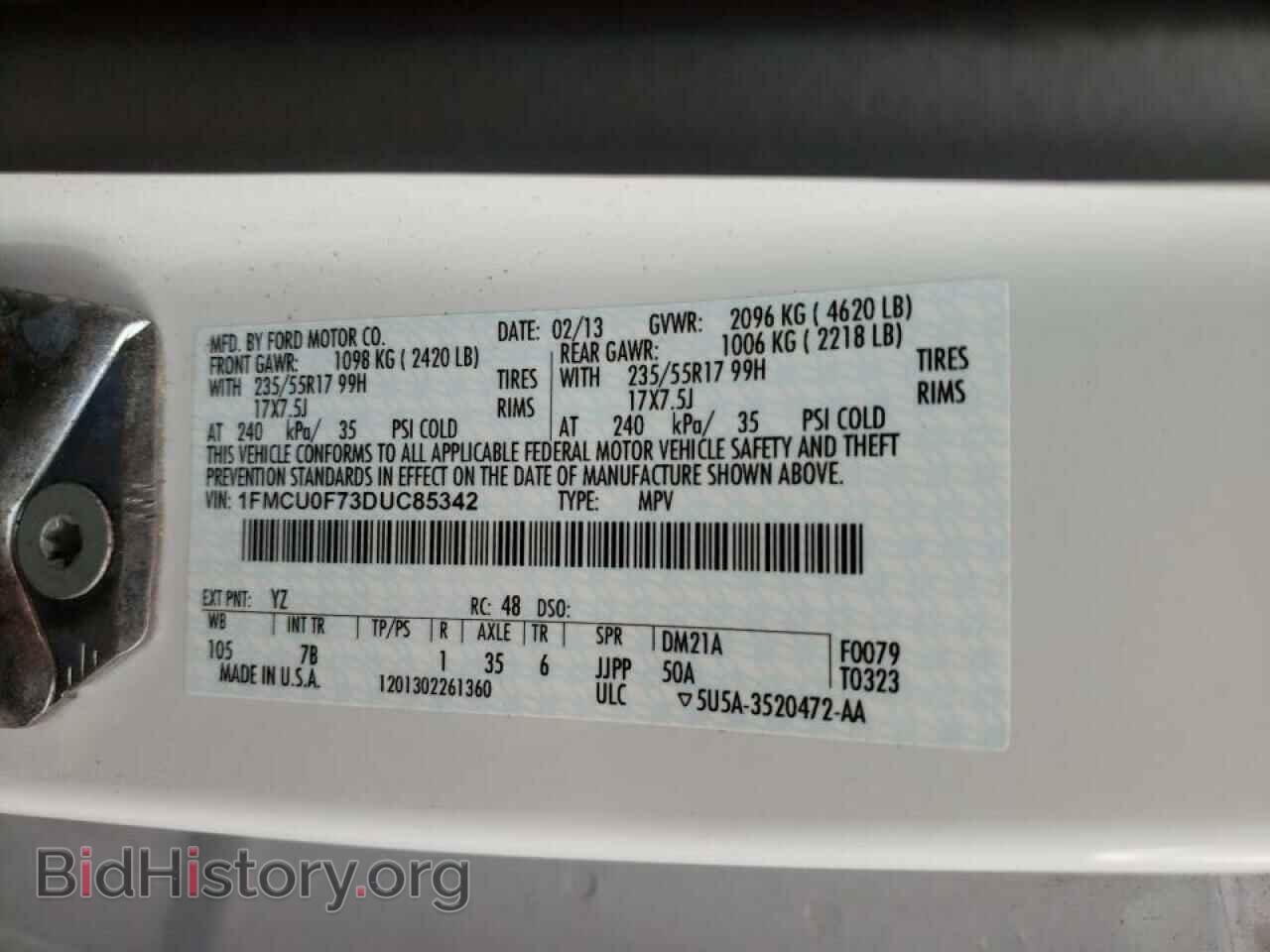 2013 FORD ESCAPE - VIN: 1FMCU0F73DUC85342 - Фото 10
