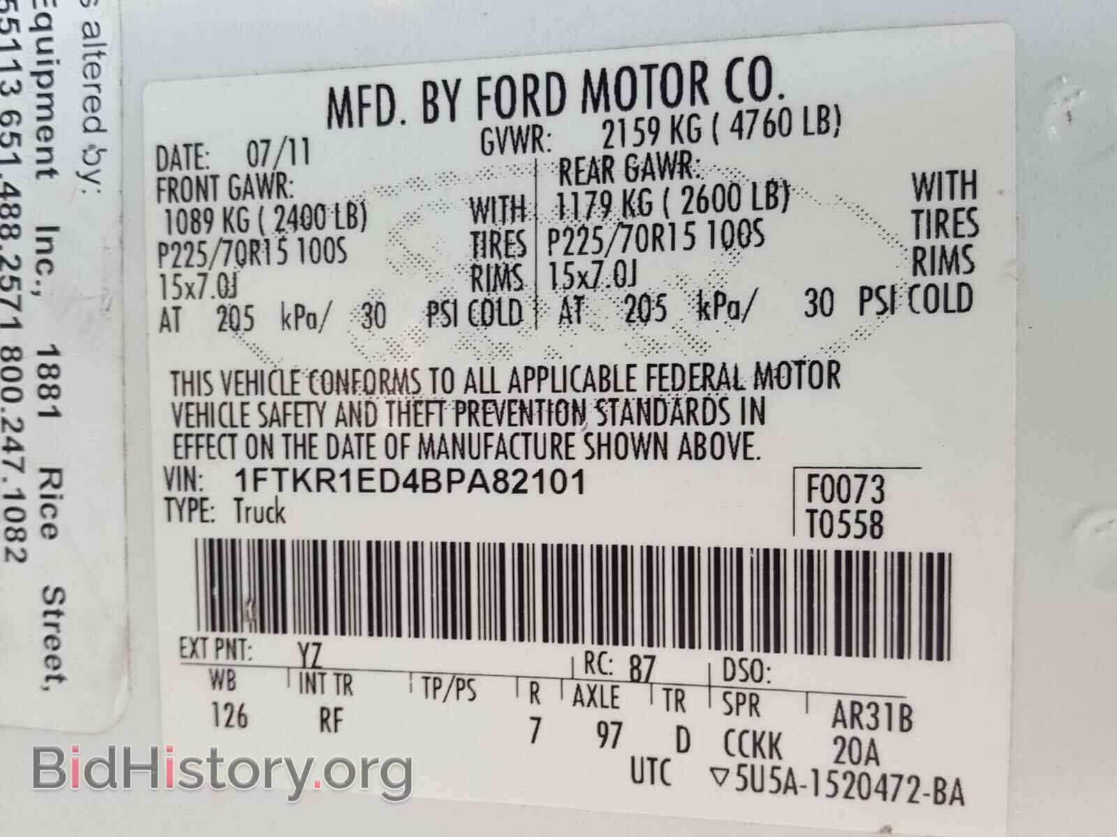 2011 FORD RANGER - VIN: 1FTKR1ED4BPA82101 - Фото 10
