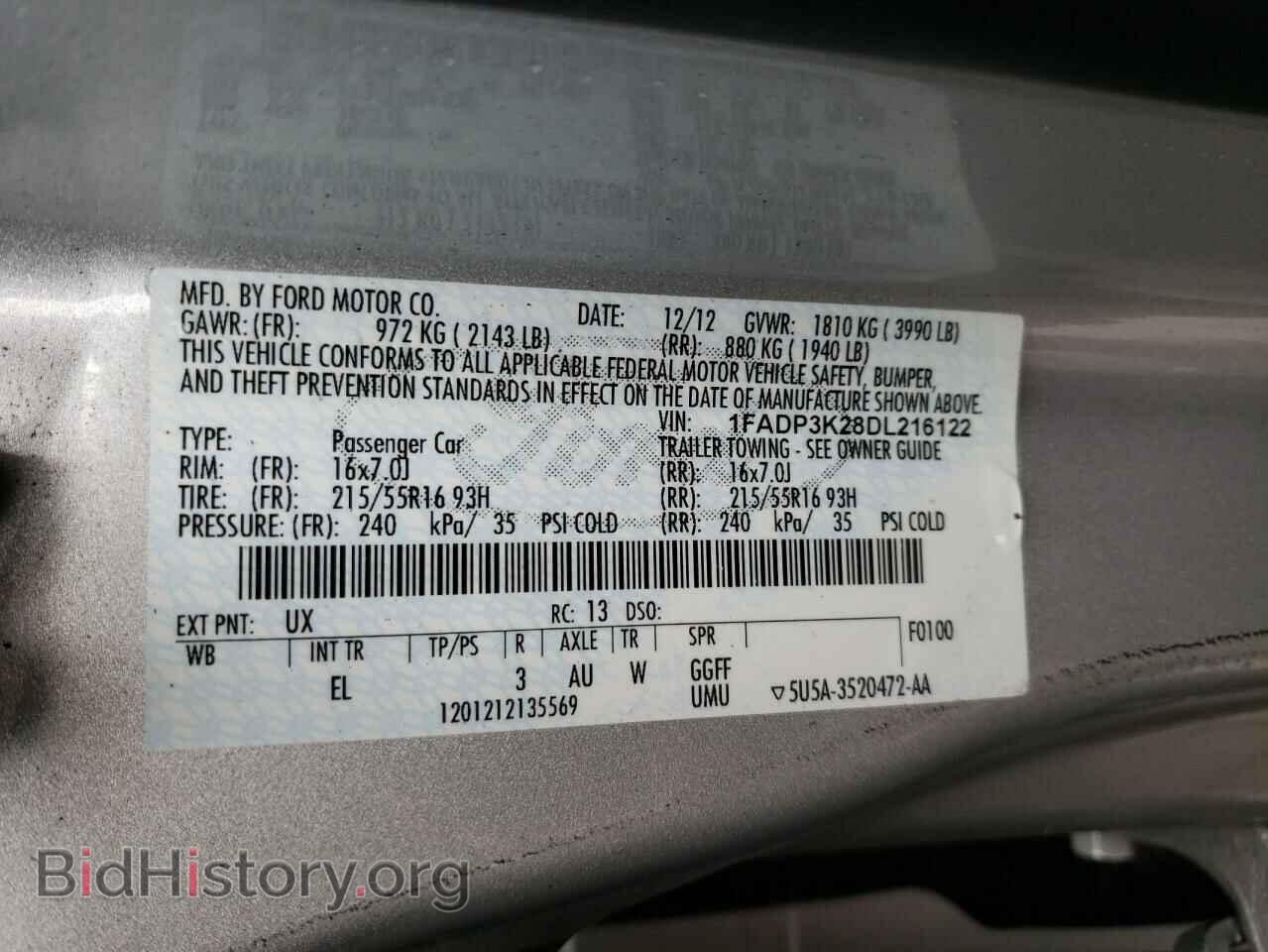 2013 FORD FOCUS - VIN: 1FADP3K28DL216122 - Фото 12