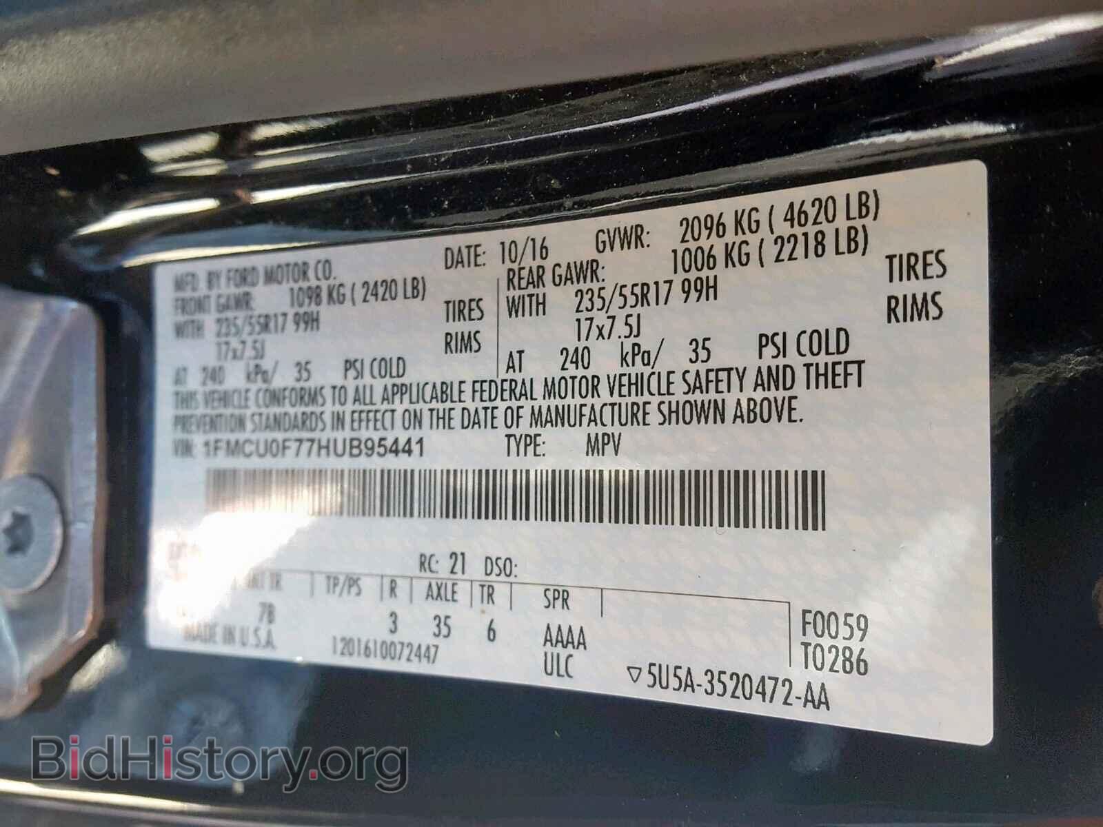 2017 FORD ESCAPE S - VIN: 1FMCU0F77HUB95441 - Фото 10