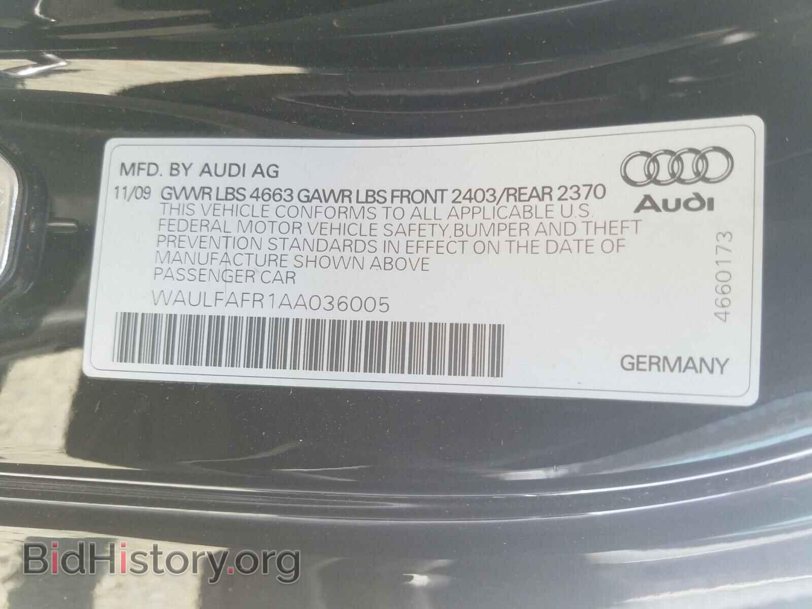 2010 AUDI A5 - VIN: WAULFAFR1AA036005 - Фото 10