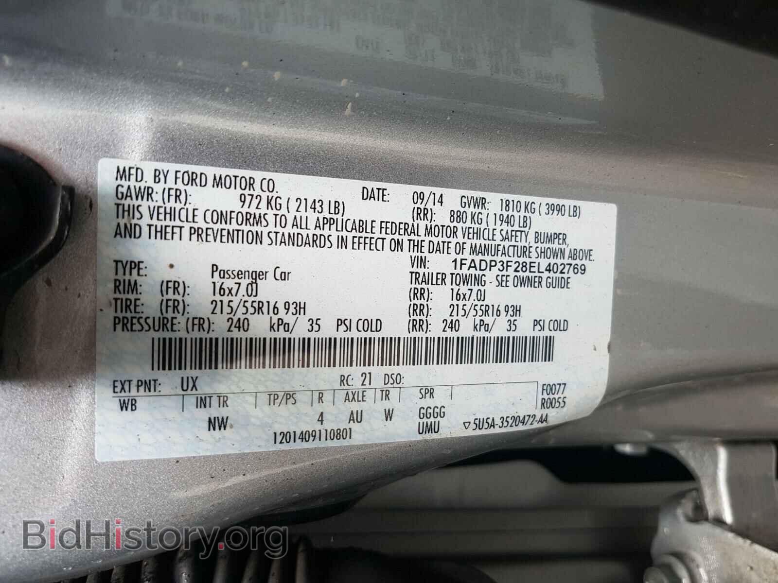 2014 FORD FOCUS - VIN: 1FADP3F28EL402769 - Фото 10