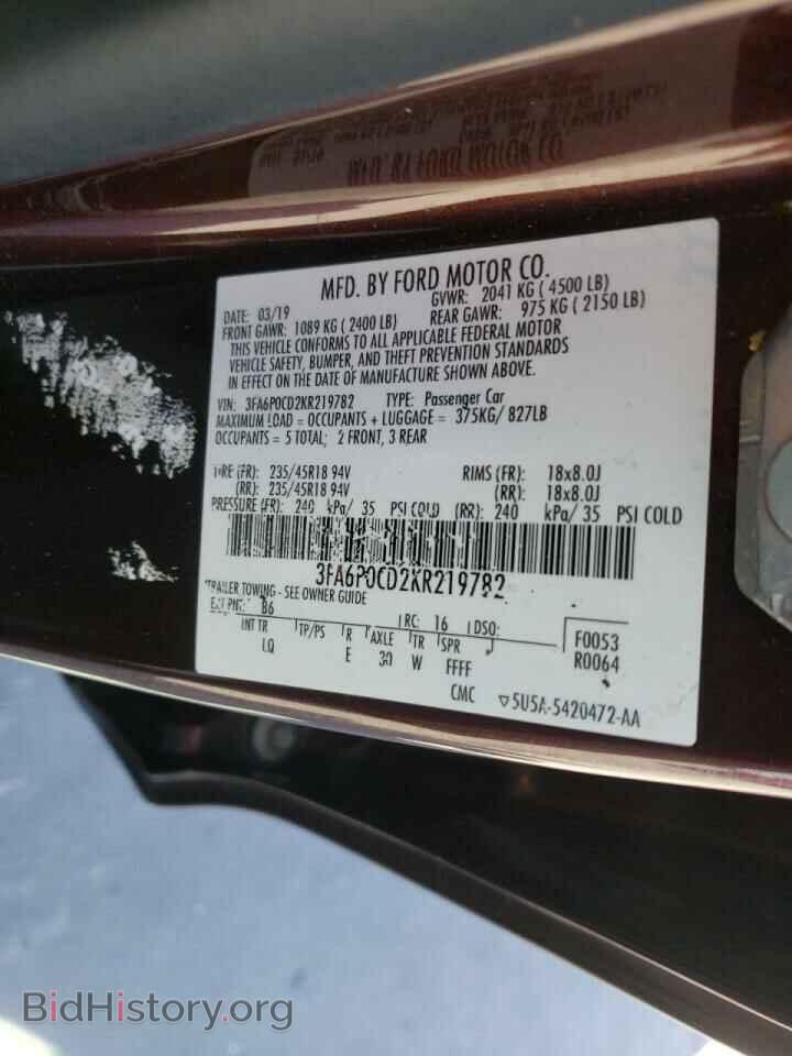 2019 FORD FUSION - VIN: 3FA6P0CD2KR219782 - Фото 10