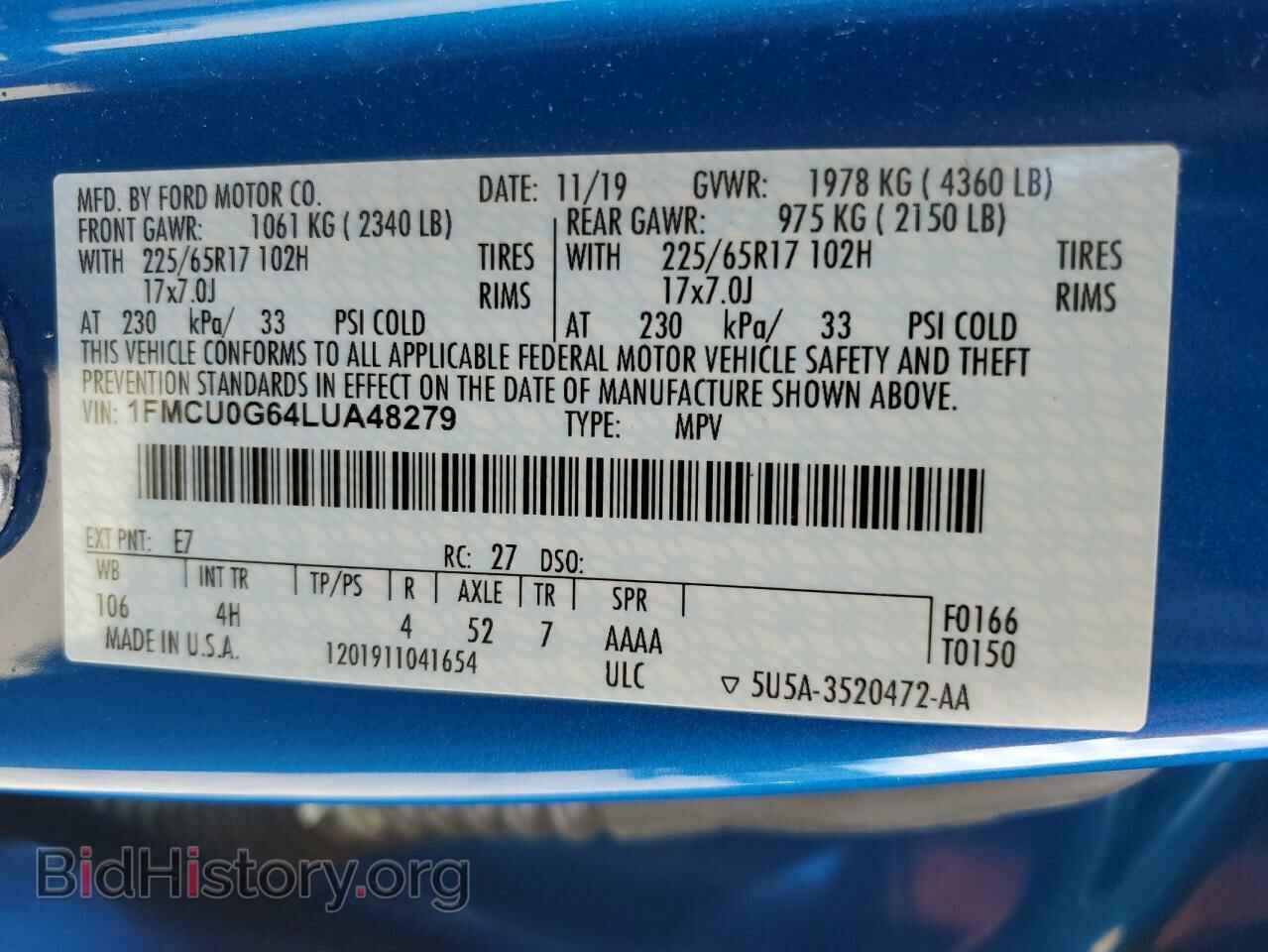 2020 FORD ESCAPE - VIN: 1FMCU0G64LUA48279 - Photo 13