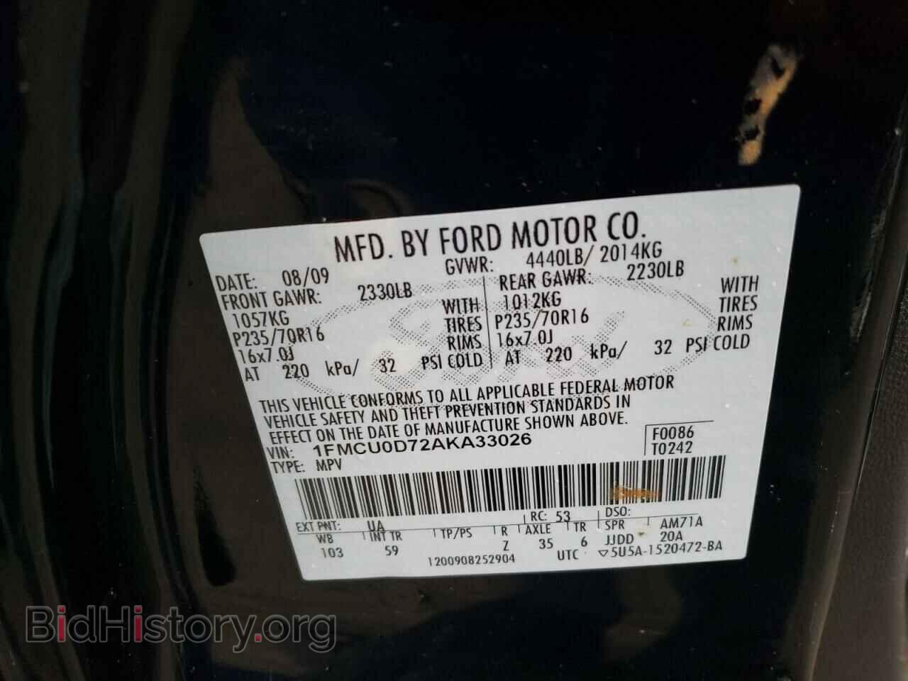 2010 FORD ESCAPE - VIN: 1FMCU0D72AKA33026 - Фото 13