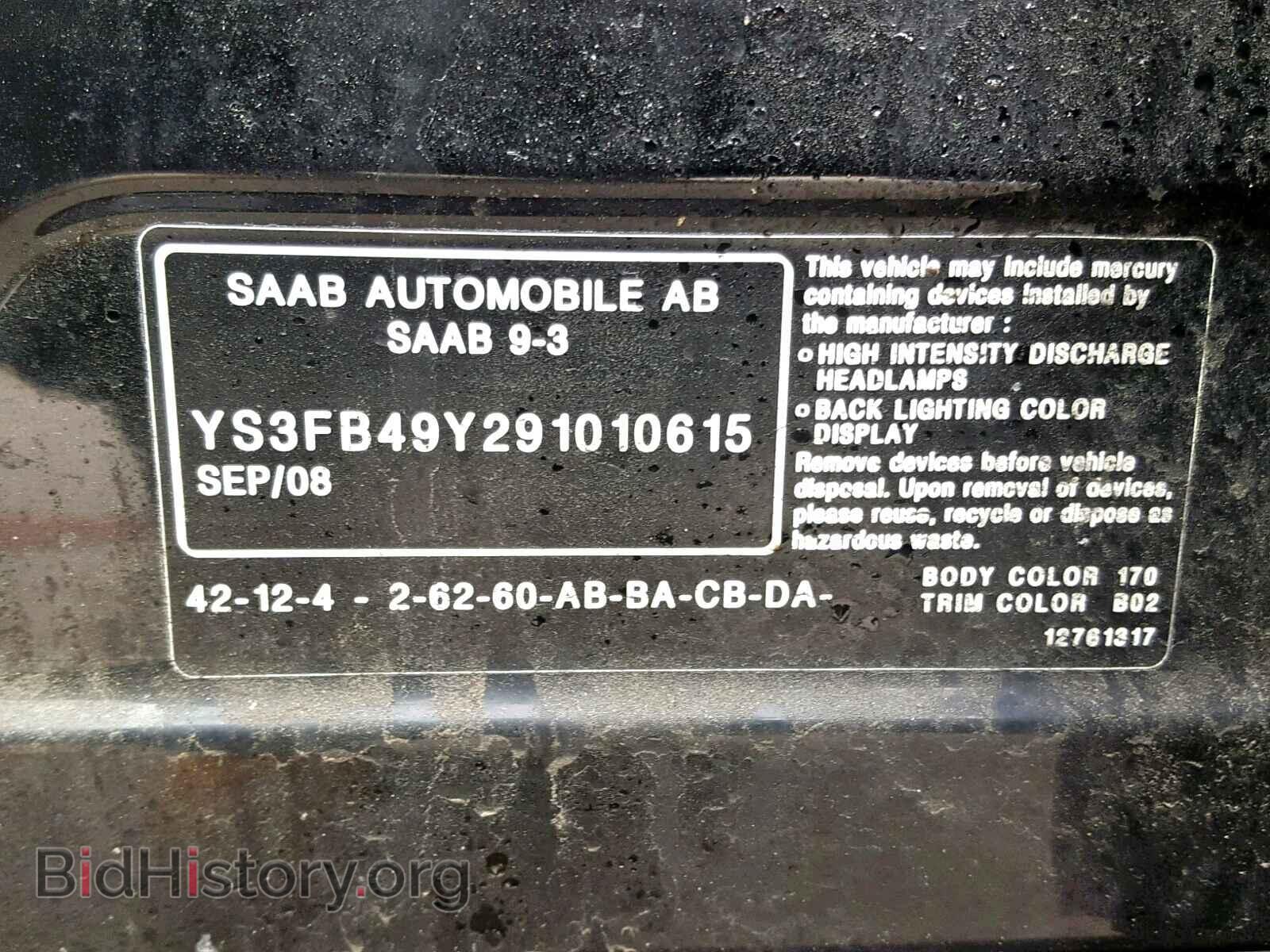 2009 SAAB 9 3 - VIN: YS3FB49Y291010615 - Фото 10