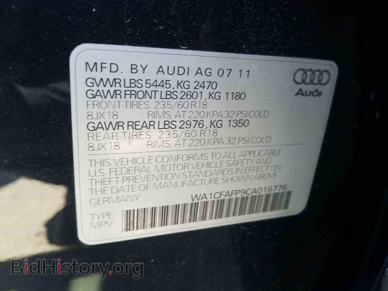 2012 AUDI Q5 - VIN: WA1CFAFP9CA016776 - Фото 10