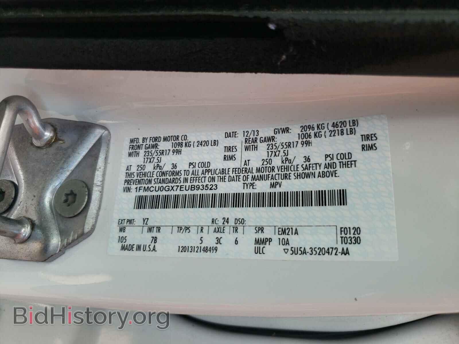 2014 FORD ESCAPE - VIN: 1FMCU0GX7EUB93523 - Фото 10