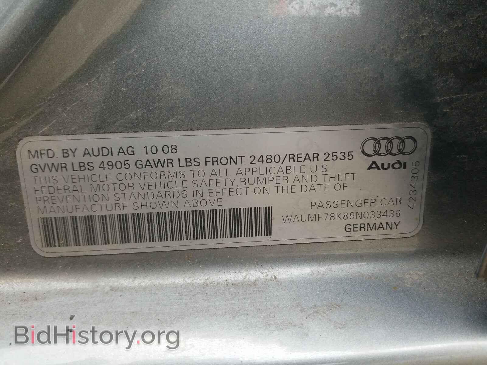 2009 AUDI A4 - VIN: WAUMF78K89N033436 - Фото 10