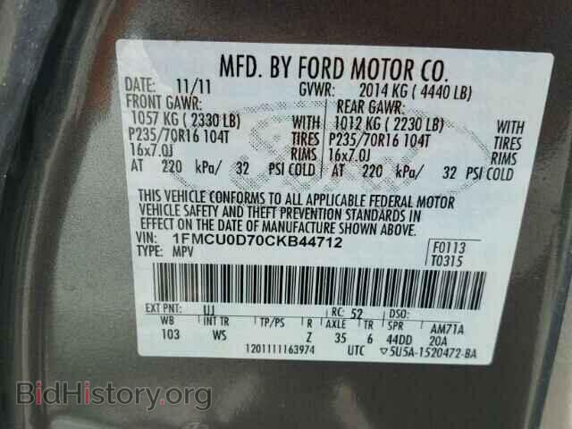 2012 FORD ESCAPE - VIN: 1FMCU0D70CKB44712 - Фото 10