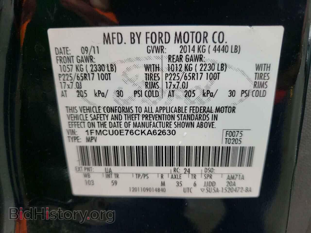 2012 FORD ESCAPE - VIN: 1FMCU0E76CKA62630 - Фото 10