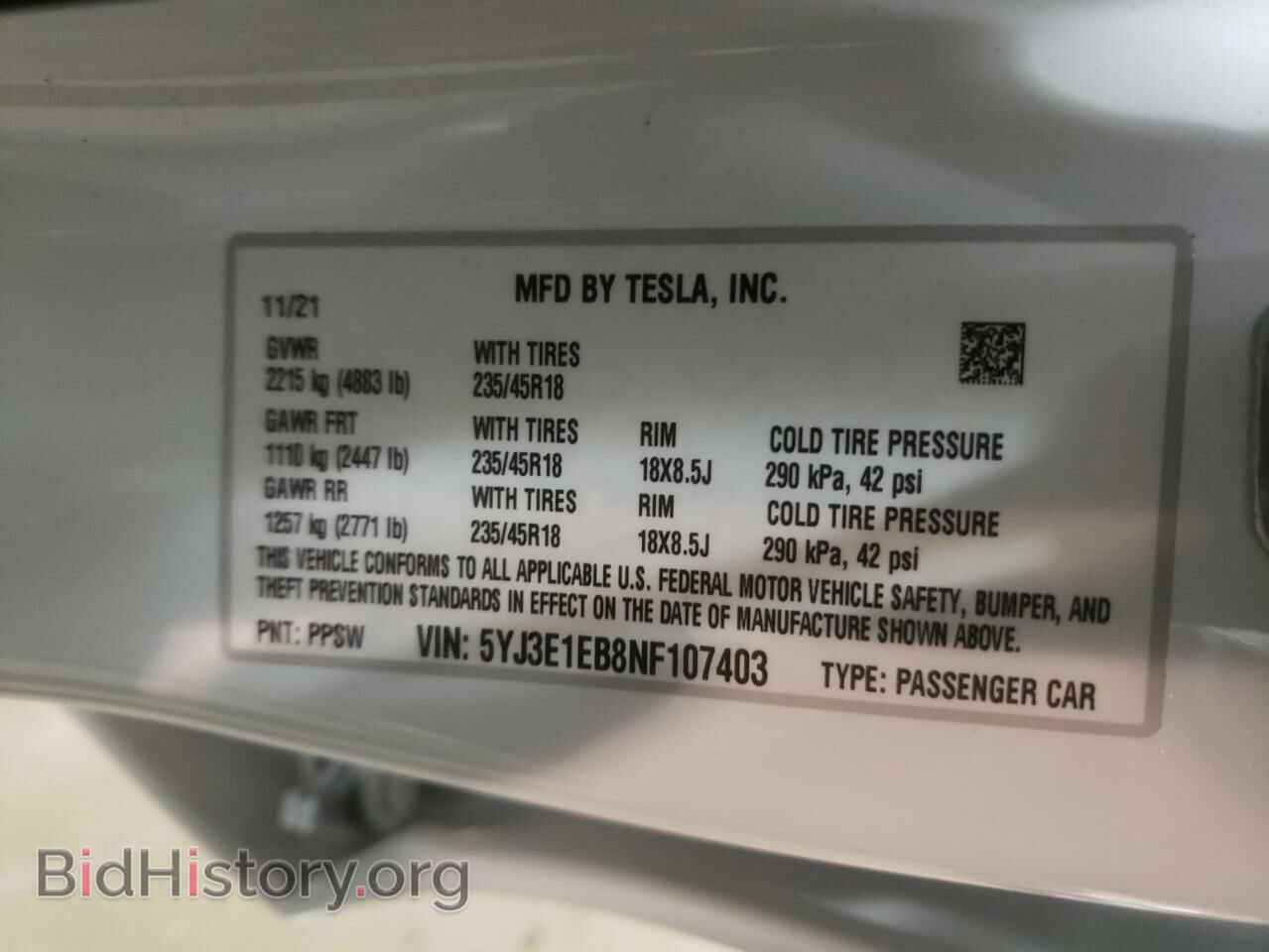 2022 TESLA MODEL 3 - VIN: 5YJ3E1EB8NF107403 - Фото 10