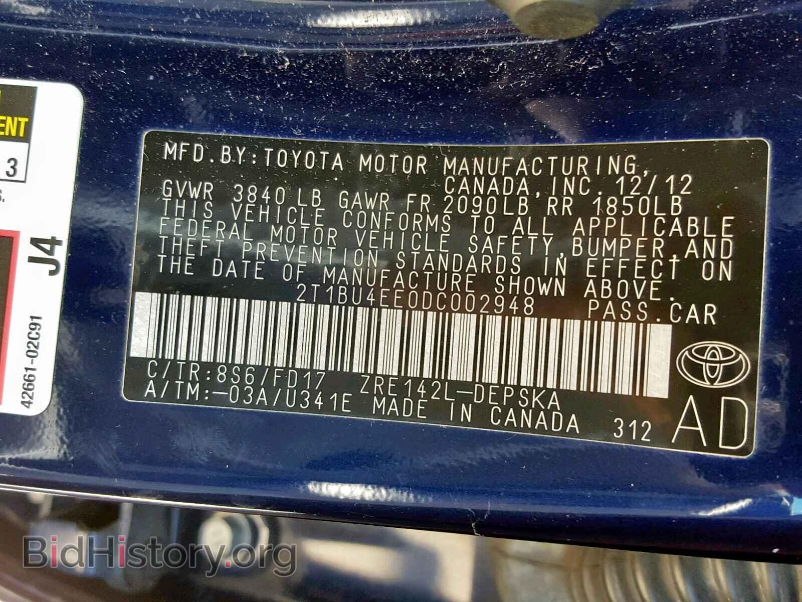 2013 TOYOTA COROLLA BA - VIN: 2T1BU4EE0DC002948 - Фото 10