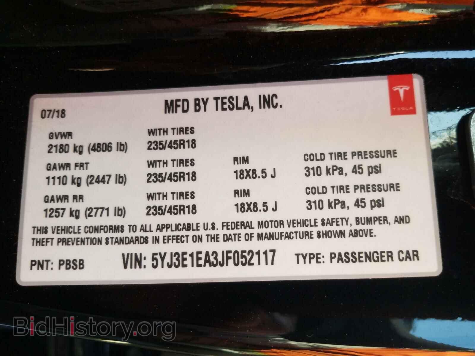 2018 TESLA MODEL 3 - VIN: 5YJ3E1EA3JF052117 - Photo 10