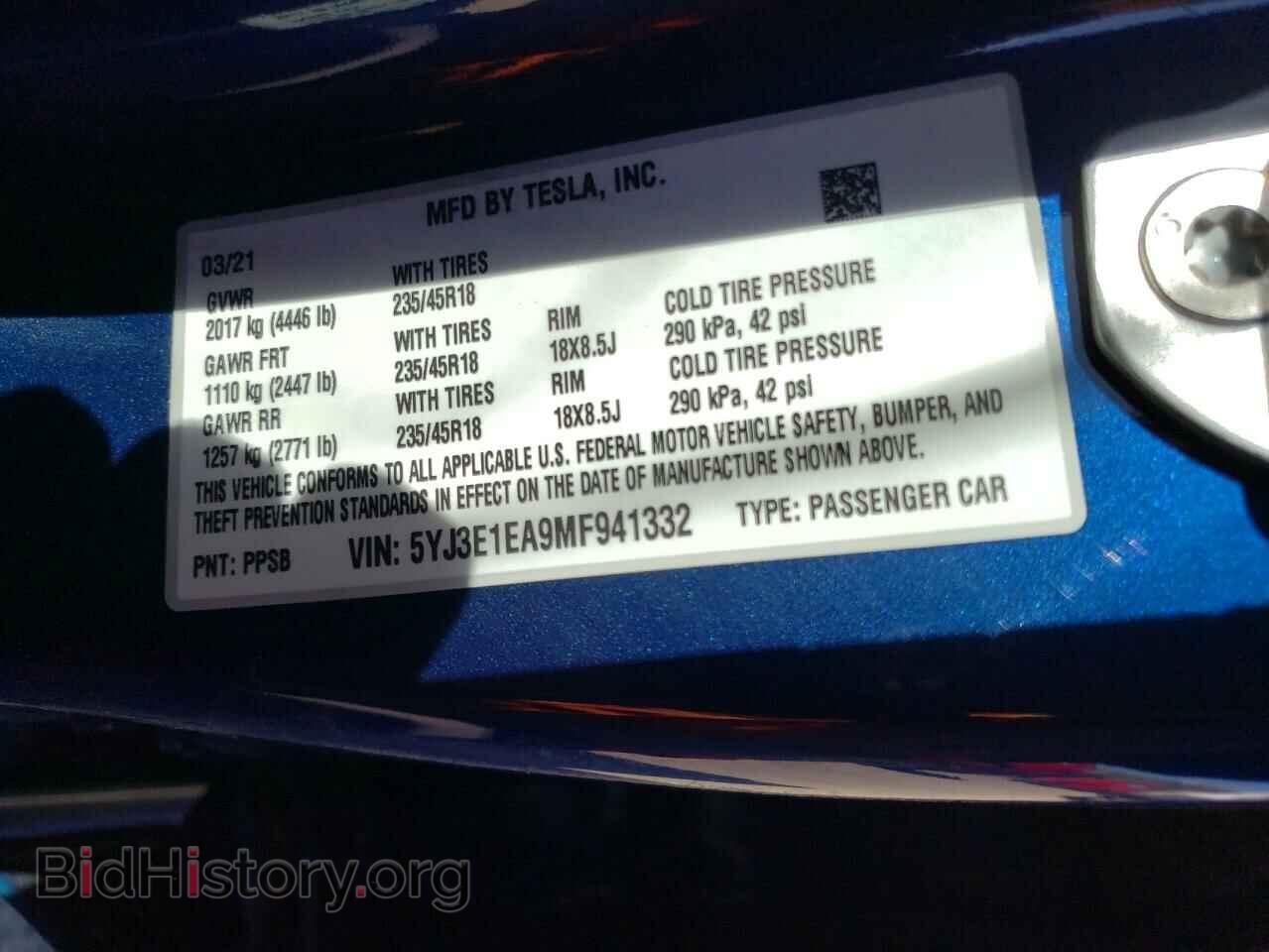 2021 TESLA MODEL 3 - VIN: 5YJ3E1EA9MF941332 - Фото 12